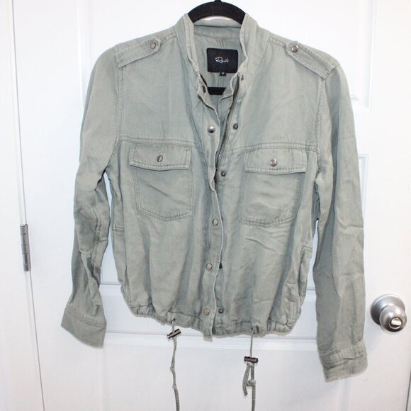 Rails Jackets & Blazers - Rails Jacket Collins Olive Green Full‎ Zip Snap Military Utility XS Linen Blend
